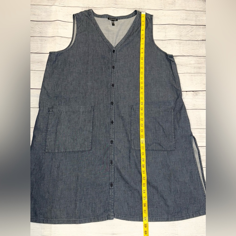 Eileen Fisher Twill Denim V Neck Long Tunic Top and Pants Set - Picture 6 of 14